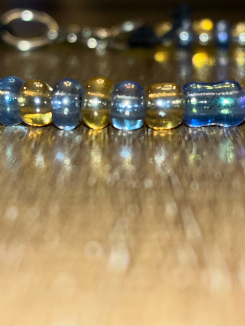 Handcrafted Blue and Gold Glass Bead Bracelet - Women Jewelry